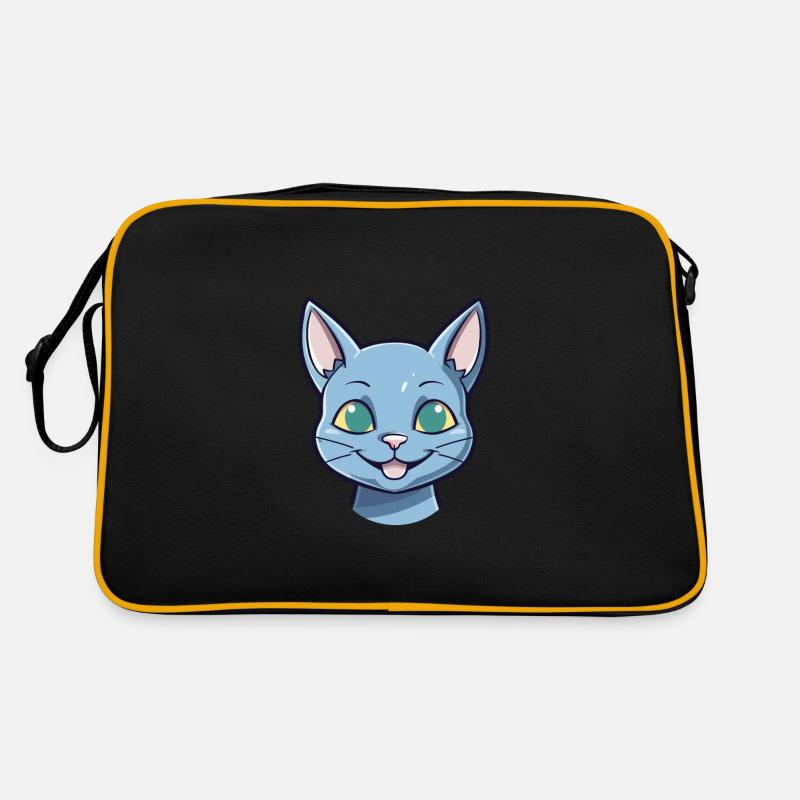 Illustration d’aquarelle de bande dessinée de chat bleu russe Sac Retro