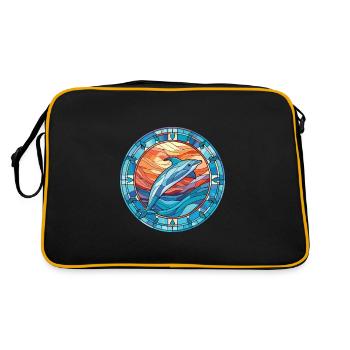 Delfin buntes Aquarell Tier Illustration - Retro Tasche - Schwarz/Gold - Hinten