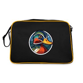 Mandarinente Bunte Aquarell-Tier-Karikatur - Retro Tasche - Schwarz/Gold - Hinten