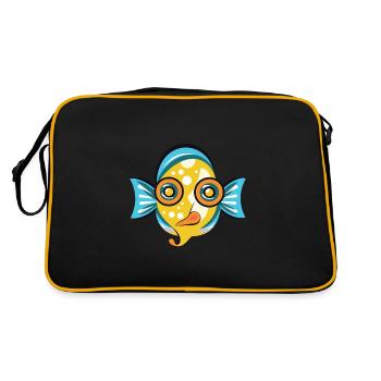 Flunder, Fisch, Buntes, Aquarell, Tier, Cartoon - Retro Tasche - Schwarz/Gold - Hinten