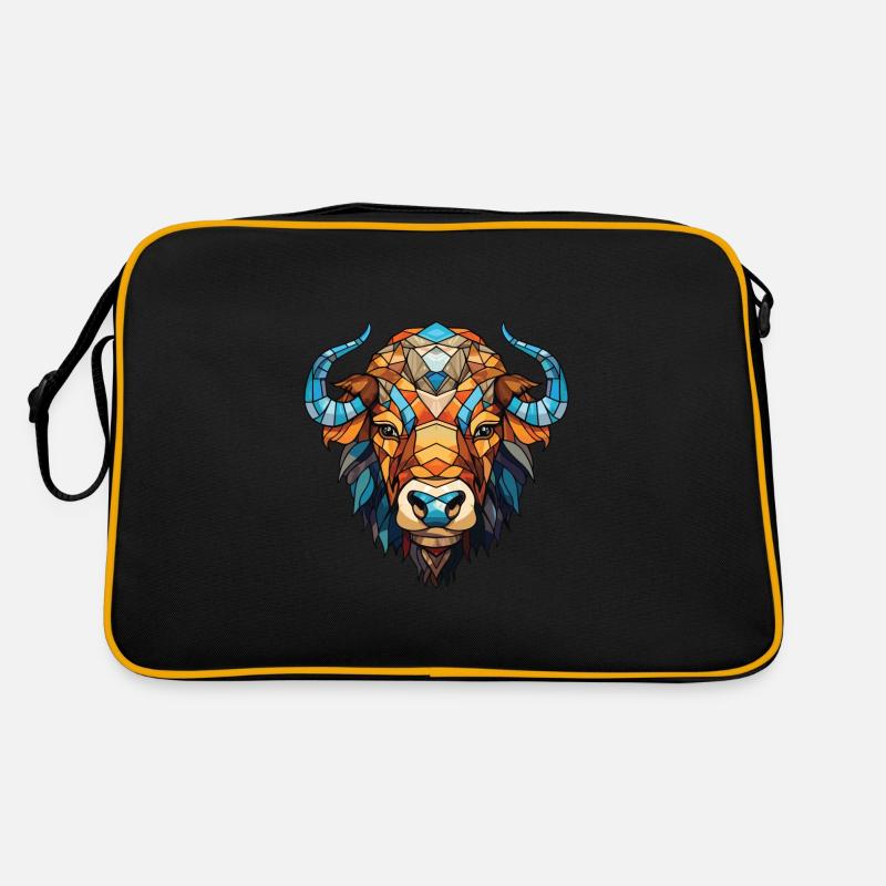 Büffel buntes Aquarell Tier Illustration Retro Tasche