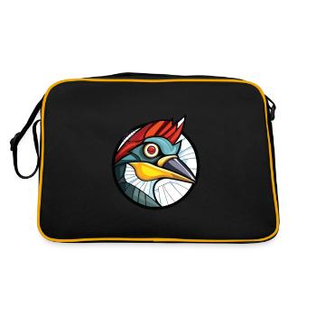 Specht bunte Aquarell Tier Illustration - Retro Tasche - Schwarz/Gold - Hinten