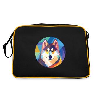 Husky-Hund Bunte Aquarell-Tier-Illustration - Retro Tasche - Schwarz/Gold - Hinten