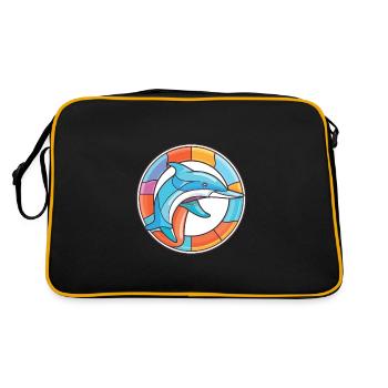 Delfin buntes Aquarell Tier Illustration - Retro Tasche - Schwarz/Gold - Hinten