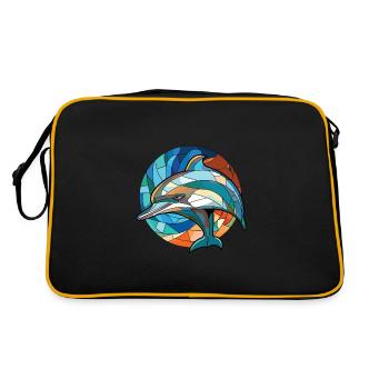 Delfin buntes Aquarell Tier Illustration - Retro Tasche - Schwarz/Gold - Hinten