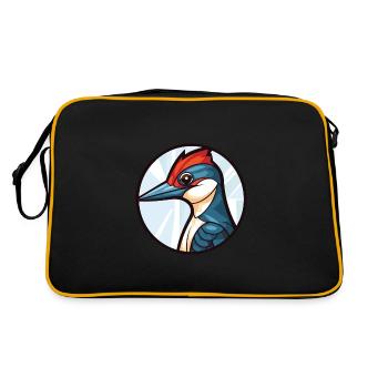 Specht bunte Aquarell Tier Illustration - Retro Tasche - Schwarz/Gold - Hinten