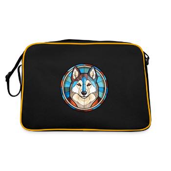 Husky-Hund Bunte Aquarell-Tier-Illustration - Retro Tasche - Schwarz/Gold - Hinten