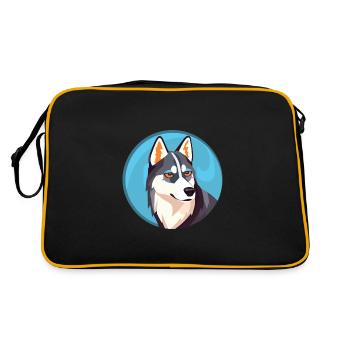 Husky-Hund Bunte Aquarell-Tier-Illustration - Retro Tasche - Schwarz/Gold - Hinten