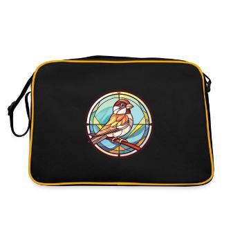 Sparrow Colorful Watercolor Animal Illustration - Retro Bag - black/gold - Back