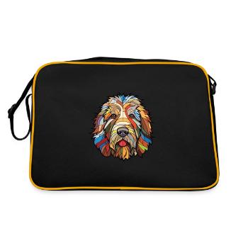 Bergamasco Shepherd Dog Breed Colorful Watercolor - Retro Bag - black/gold - Back