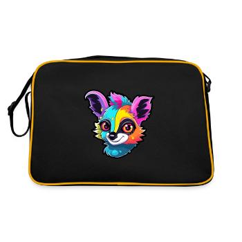 Lemur Colorful Watercolor Cartoon Kawaii Animal - Retro Bag - black/gold - Back