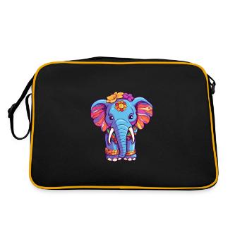 Éléphant Aquarelle Colorée Dessin Animé Kawaii Animal - Sac Retro - noir/or - Dos