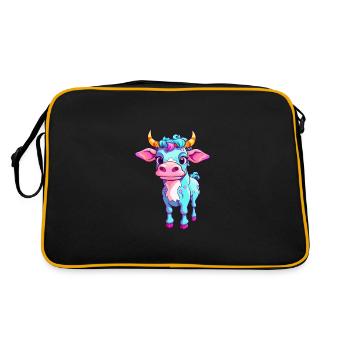 Vache Aquarelle Colorée Dessin Animé Kawaii Animal - Sac Retro - noir/or - Dos