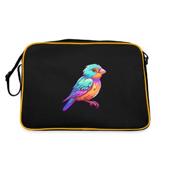 Sparrow Colorful Watercolor Cartoon Kawaii Animal - Retro Bag - black/gold - Back