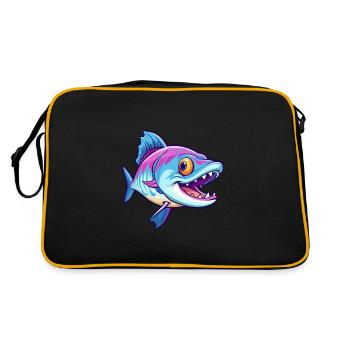 Barracuda Bunte Aquarell-Karikatur Kawaii Anima - Retro Tasche - Schwarz/Gold - Hinten