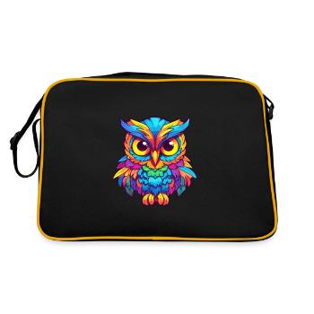 Eule Buntes Aquarell Cartoon Kawaii Tier - Retro Tasche - Schwarz/Gold - Hinten