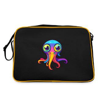 Squid Colorful Watercolor Cartoon Kawaii Animal - Retro Bag - black/gold - Back