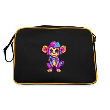 Monkey Colorful Watercolor Cartoon Kawaii Animal - Retro Bag - black/gold - Back