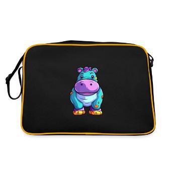 Hippo Colorful Watercolor Cartoon Kawaii Animal - Retro Bag - black/gold - Back