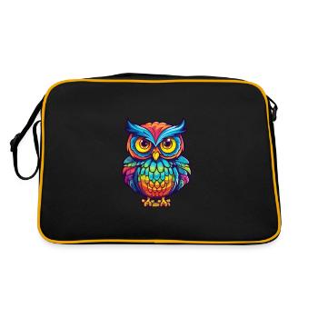 Eule buntes Aquarell Cartoon Kawaii Tier - Retro Tasche - Schwarz/Gold - Hinten