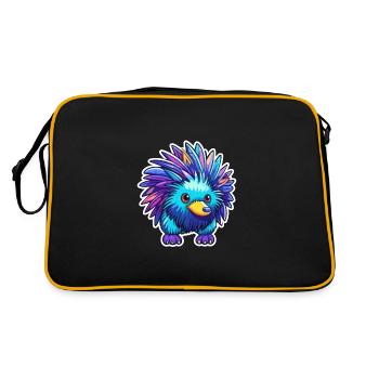 Echidna Colorful Watercolor Cartoon Kawaii Animal - Retro Bag - black/gold - Back