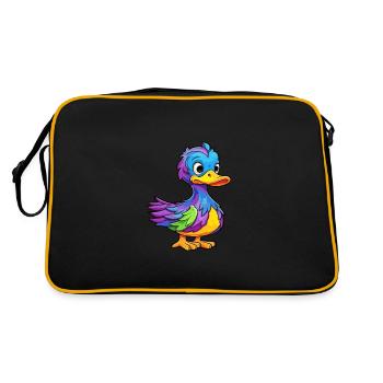 Duck Colorful Watercolor Cartoon Kawaii Animal - Retro Bag - black/gold - Back