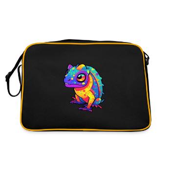 Lizard Colorful Watercolor Cartoon Kawaii Animal - Retro Bag - black/gold - Back