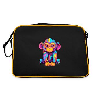 Monkey Colorful Watercolor Cartoon Kawaii Animal - Retro Bag - black/gold - Back