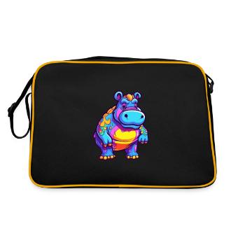 Hippo Colorful Watercolor Cartoon Kawaii Animal - Retro Bag - black/gold - Back