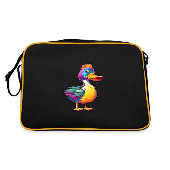 Duck Colorful Watercolor Cartoon Kawaii Animal - Retro Bag - black/gold - Back