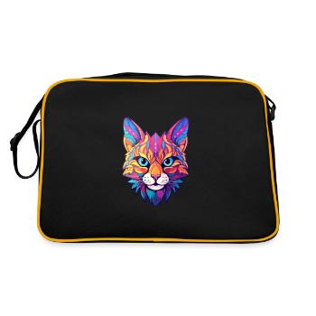 Bobcat Colorful Watercolor Cartoon Kawaii Animal - Retro Bag - black/gold - Back