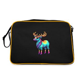 Karibu buntes Aquarell Cartoon Kawaii Tier - Retro Tasche - Schwarz/Gold - Hinten