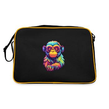 Monkey Colorful Watercolor Cartoon Kawaii Animal - Retro Bag - black/gold - Back