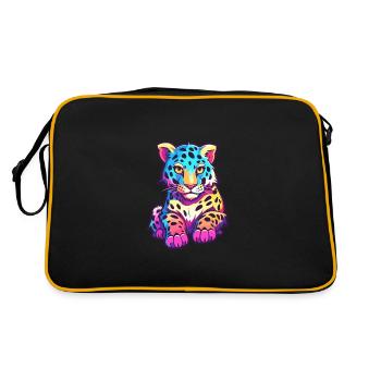 Amur Leopard Colorful Watercolor Cartoon Kawaii An - Retro Bag - black/gold - Back