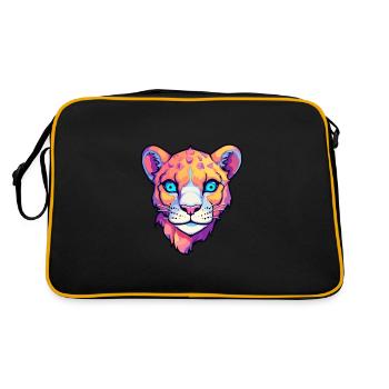 Cougar Colorful Watercolor Cartoon Kawaii Animal - Retro Bag - black/gold - Back