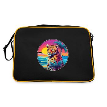 Amur Leopard Colorful Watercolor Cartoon Kawaii - Retro Bag - black/gold - Back