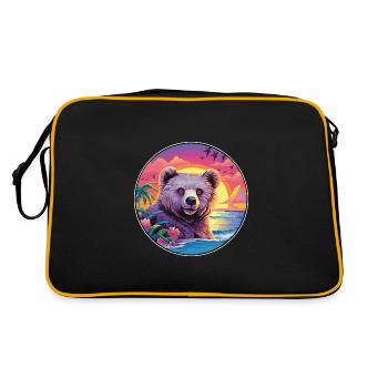 Bear Colorful Watercolor Cartoon Kawaii Animal - Retro Bag - black/gold - Back