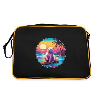Bear Colorful Watercolor Cartoon Kawaii Animal - Retro Bag - black/gold - Back