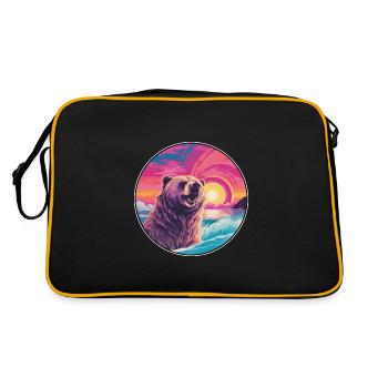 Bear Colorful Watercolor Cartoon Kawaii Animal - Retro Bag - black/gold - Back