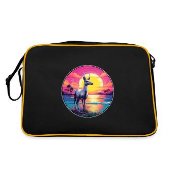 Karibu buntes Aquarell Cartoon Kawaii Tier - Retro Tasche - Schwarz/Gold - Hinten