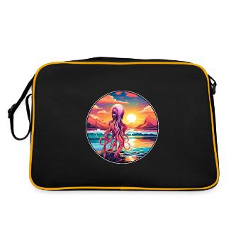 Squid Colorful Watercolor Cartoon Kawaii Animal - Retro Bag - black/gold - Back