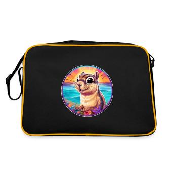 Chipmunk Colorful Watercolor Cartoon Kawaii Animal - Retro Bag - black/gold - Back