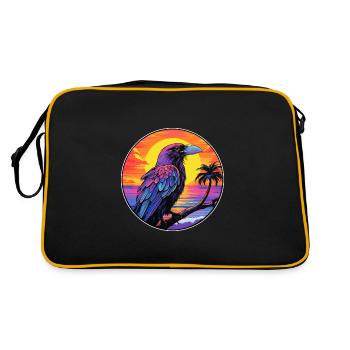 Crow Colorful Watercolor Cartoon Kawaii Animal - Retro Bag - black/gold - Back