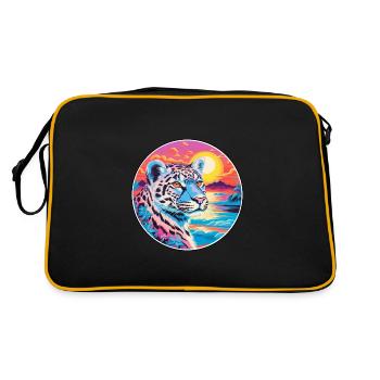 Snow Leopard Colorful Watercolor Cartoon Kawaii - Retro Bag - black/gold - Back
