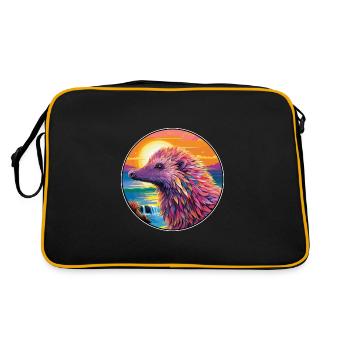 Echidna Colorful Watercolor Cartoon Kawaii Animal - Retro Bag - black/gold - Back