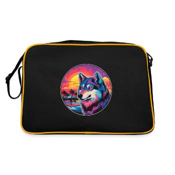 Wolf Buntes Aquarell Cartoon Kawaii Tier - Retro Tasche - Schwarz/Gold - Hinten