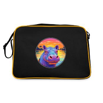 Hippo Colorful Watercolor Cartoon Kawaii Animal - Retro Bag - black/gold - Back