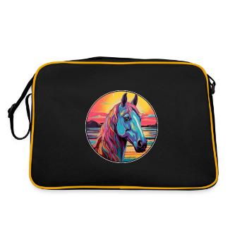 Cheval Aquarelle Colorée Dessin Animé Kawaii Animal - Sac Retro - noir/or - Dos