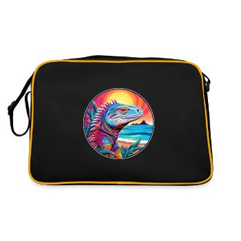 Iguane Coloré Aquarelle Dessin Animé Kawaii Animal - Sac Retro - noir/or - Dos