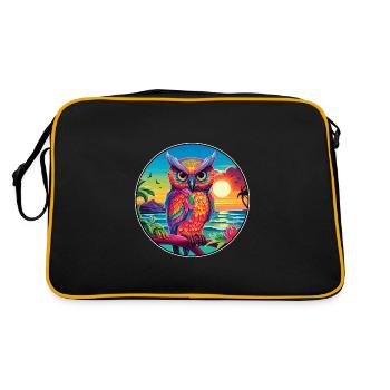 Eule buntes Aquarell Cartoon Kawaii Tier - Retro Tasche - Schwarz/Gold - Hinten
